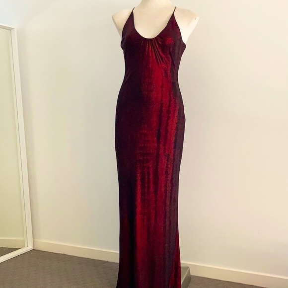 Vintage 90’s stretch burgundy Gown with metallic sheen Size 10 - Picture 2 of 13